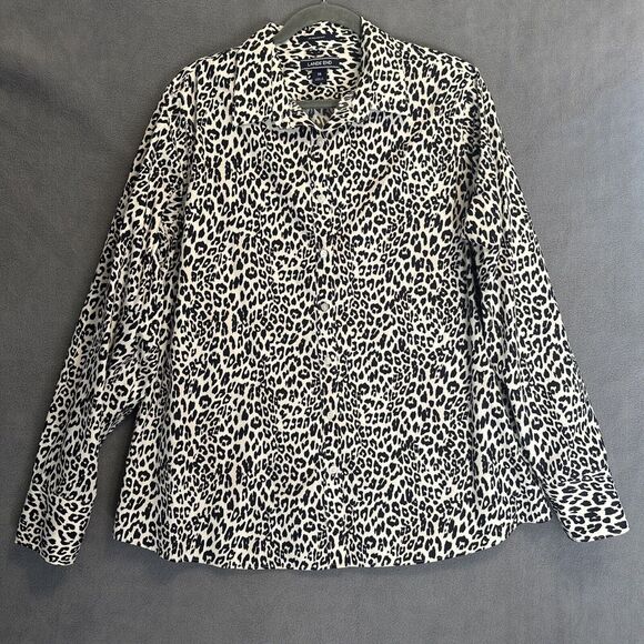 Lands End No Iron Supima Button Up Shirt Leopard Print Womens Size 16 Office - Picture 1 of 7